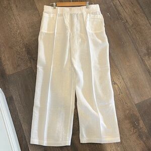 Style & Co pull-on white linen pants.  Elastic waist, front/back pockets. Sz L